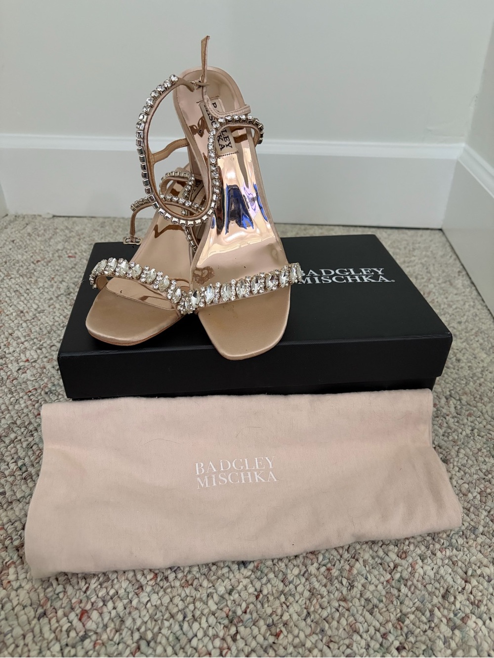 Badgley Mischka Rose Gold Crystal-Embellished Strappy Heels - Picture 6 of 6